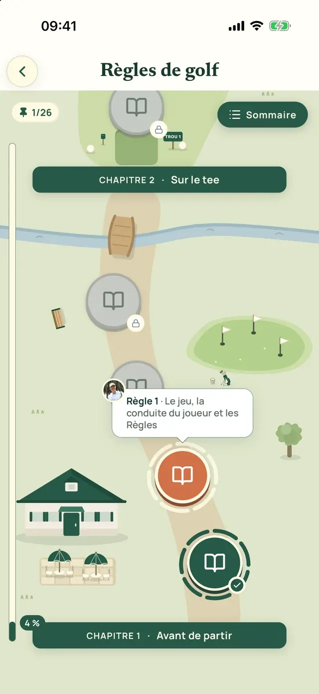 Le parcours des règles de golf dans Ona Golf, chapitre par chapitre